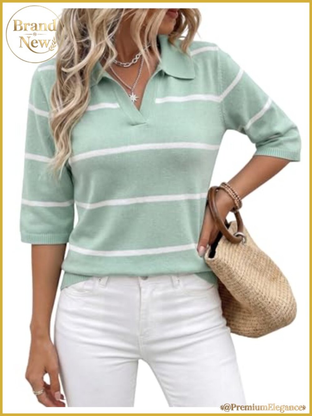 Women's 3/4 Length Sleeve Ribbed Knit Polo Sweater